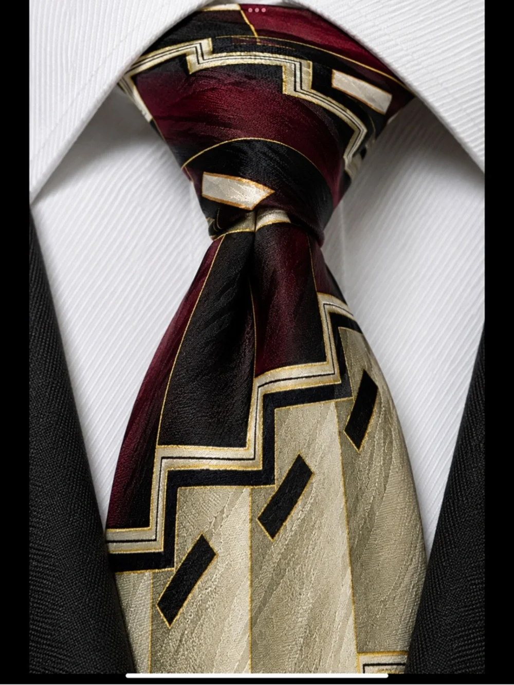 Art Deco Executive Silk Tie • Burgundy Geometric Silk Necktie • Wide 4”Power Tie